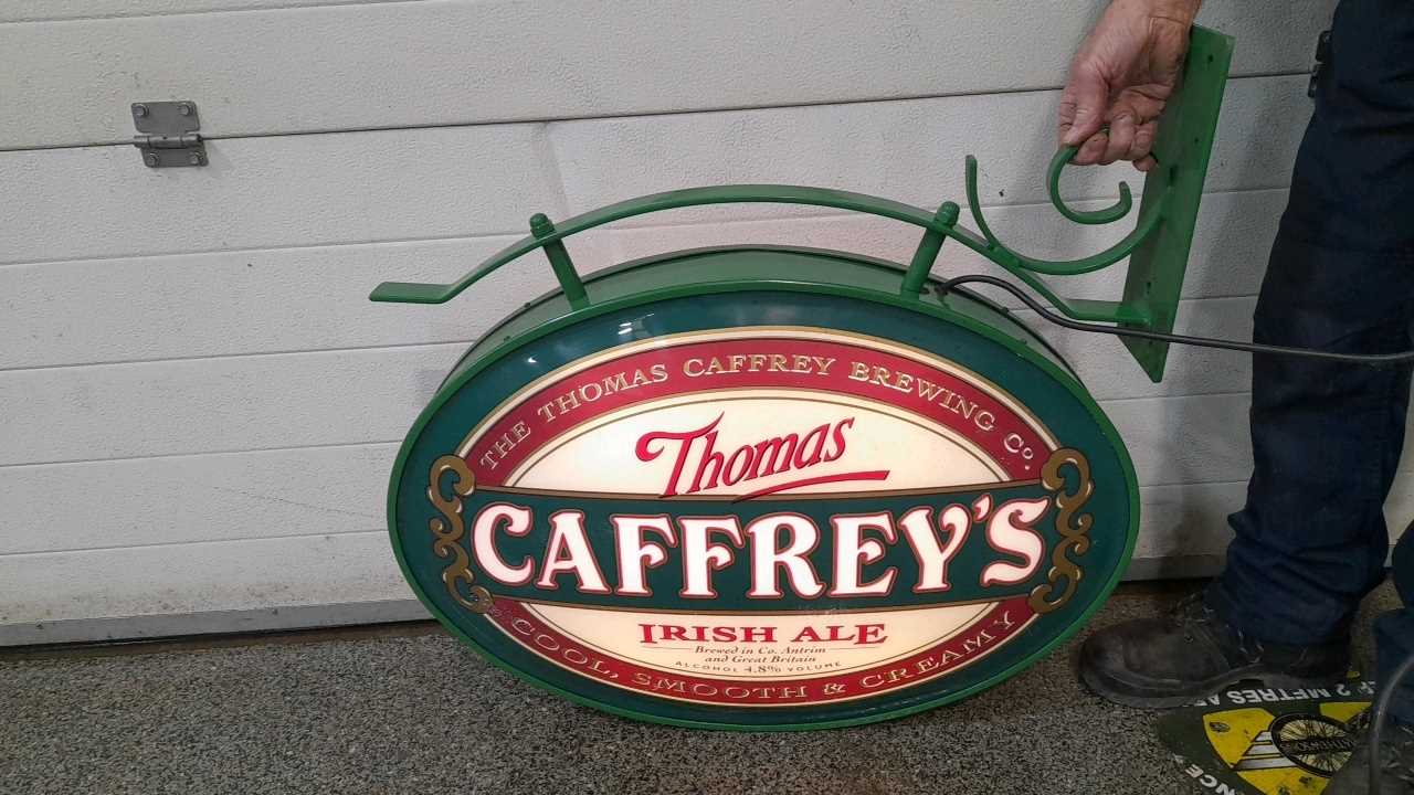 Lot 221 - THOMAS CAFFREY'S IRISH ALE ,DOUBLE SIDED, HANGING LIGHT UP SIGN