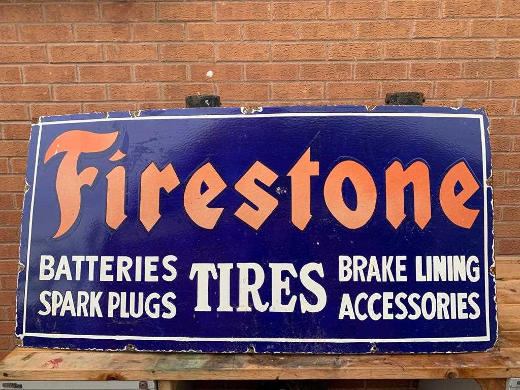 Lot 89 - LARGE FIRESTONE ACCESSORIES ENAMEL SIGN  60" X 30"