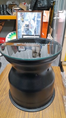 Lot 440 - FORCE INDIA FORMULA 1 TEAM RACE WHEEL COFFEE TABLE  ENGRAVED