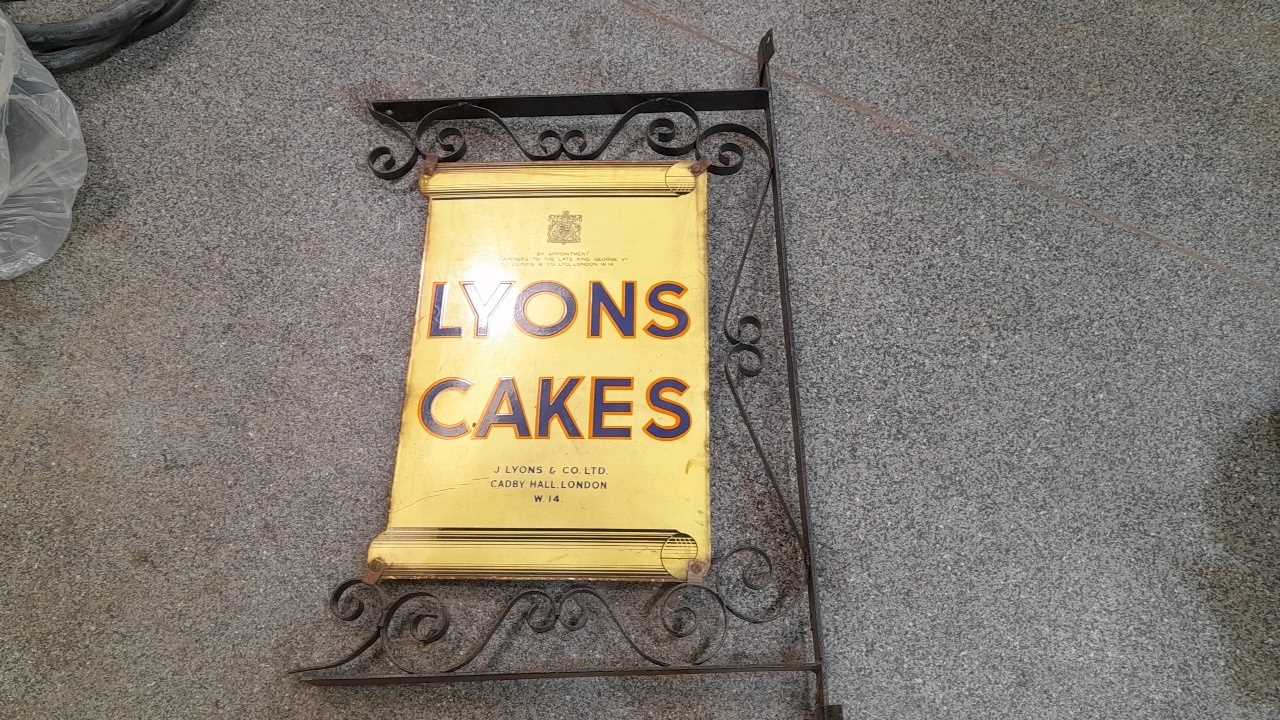 Lot 272 - LYONS CAKES , DOUBLE SIDED HANGING SIGN 35" X 26"