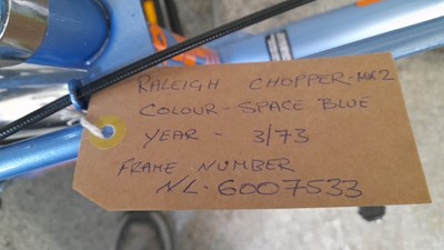 Lot 356 - MK2 RALEIGH CHOPPER 1973, SPACE BLUE, FRAME NO NL6007533