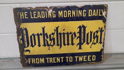Lot 286 - YORKSHIRE POST/ YORKSHIRE EVENING POST ,DOUBLE SIDED ,ENAMEL SIGN 14" X 10"
