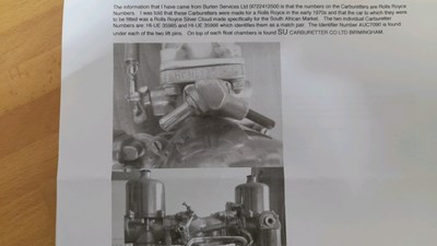 Lot 259 - PAIR OF ROLLS ROYCE SU CARBURETTORS , NEW OLD STOCK