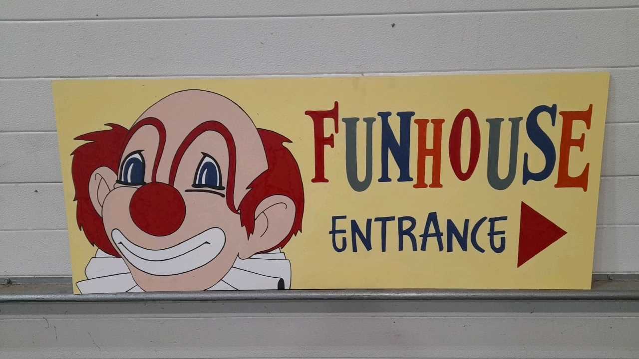 Lot 317 - FUNHOUSE ENTRANCE HAND PAINTED SIGN 48" X 20" ( all proceeds to charity )