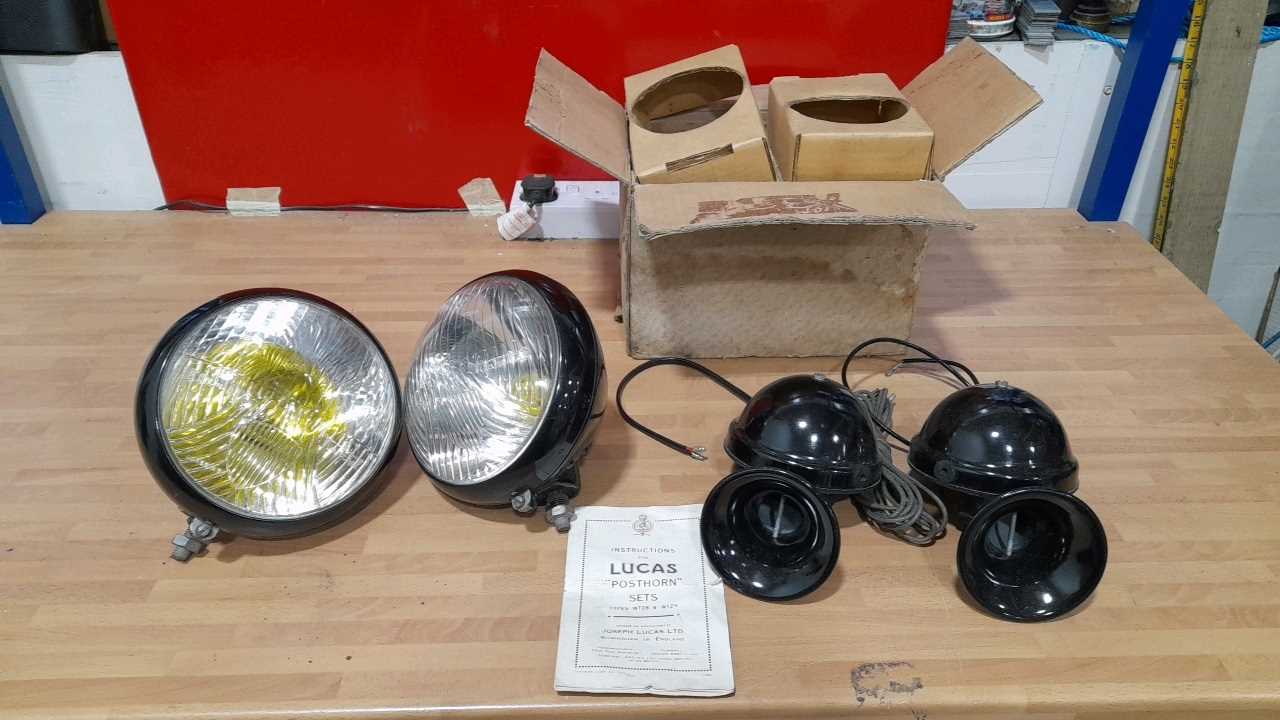 Lot 71 - PAIR OF MARSHAL HEADLIGHTS & PAIR OF LUCAS HORNS