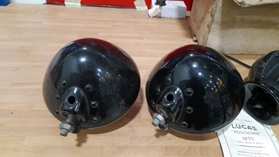 Lot 71 - PAIR OF MARSHAL HEADLIGHTS & PAIR OF LUCAS HORNS