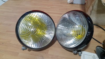 Lot 71 - PAIR OF MARSHAL HEADLIGHTS & PAIR OF LUCAS HORNS
