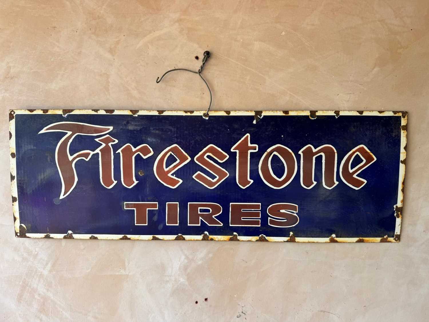 Lot 227 - FIRESTONE TIRES ENAMEL SIGN 36" X 12"