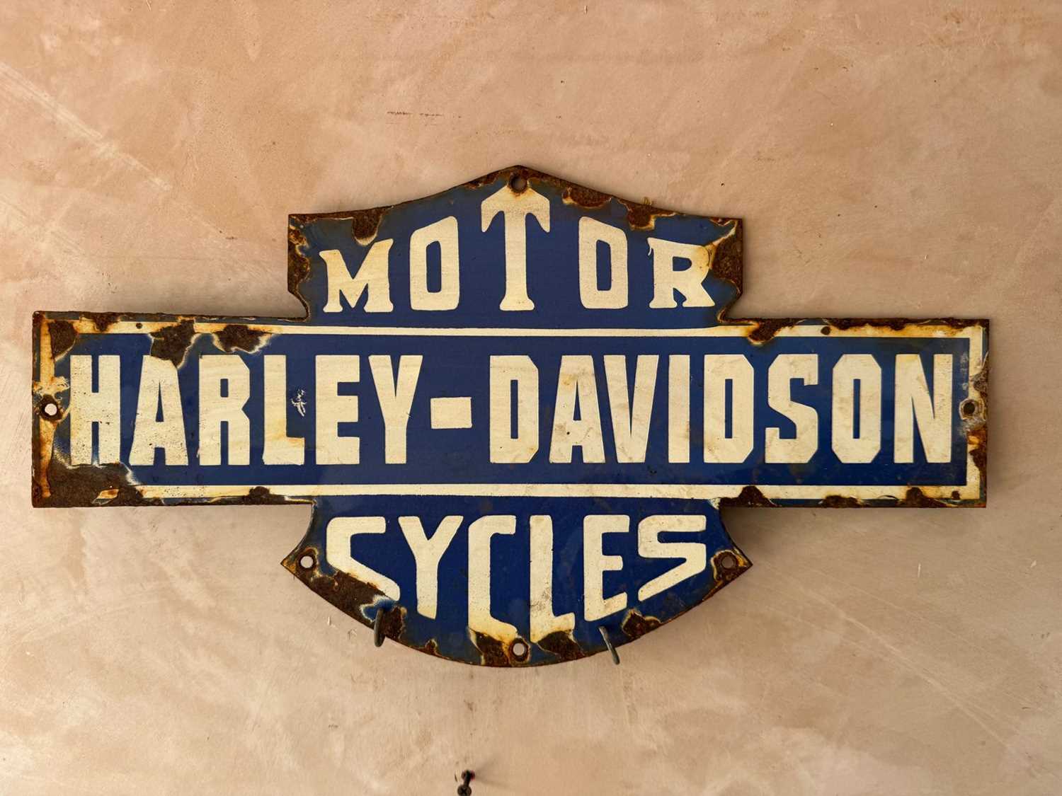 Lot 657 - HARLEY DAVIDSON MOTOR CYCLE ENAMEL SIGN 19" X 10"