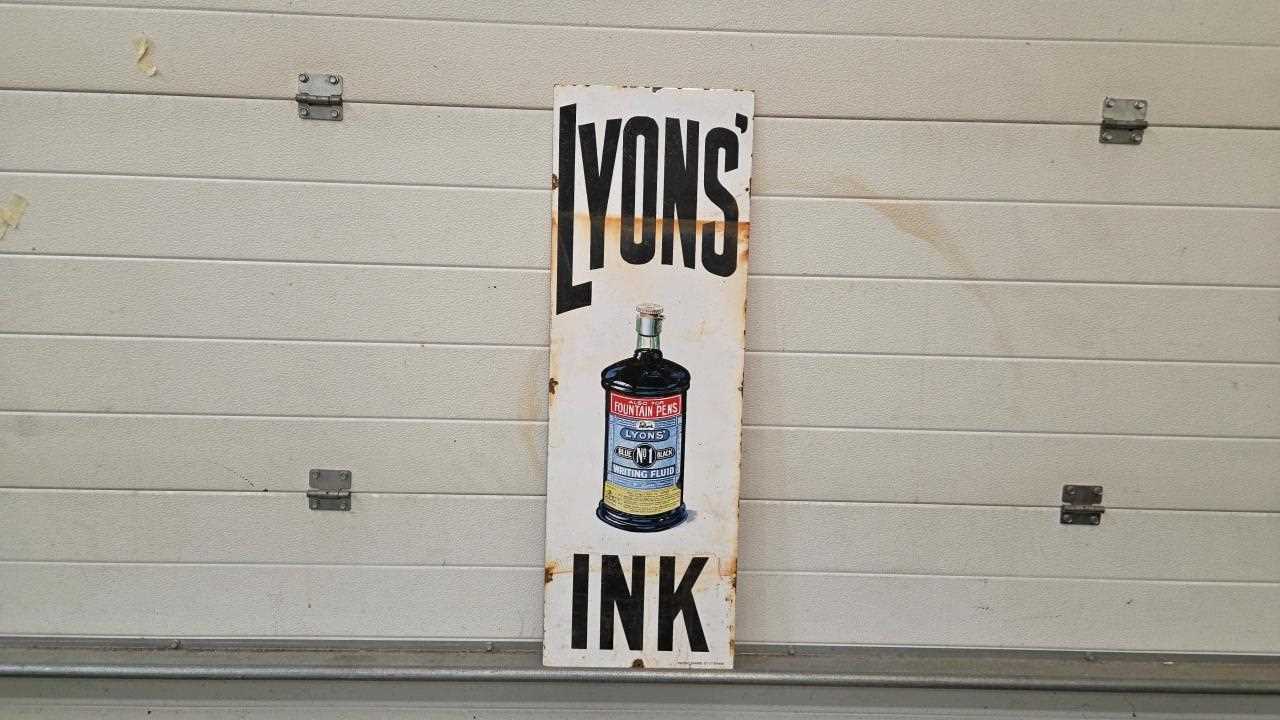 Lot 621 - LYONS INK ENAMEL SIGN 36" X 12"