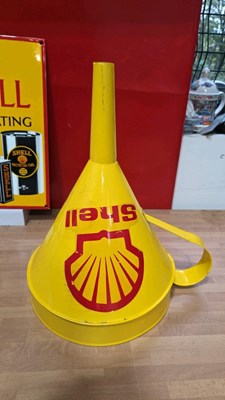 Lot 295 - 2 ENAMEL SIGNS + SHELL FUNNEL, SHELL OIL & ESSO TIGER