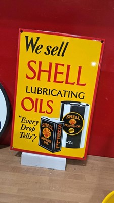 Lot 295 - 2 ENAMEL SIGNS + SHELL FUNNEL, SHELL OIL & ESSO TIGER