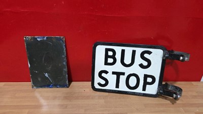 Lot 637 - ALLIANZ REPRO ENAMEL SIGN & DOUBLE SIDED BUS STOP SIGN