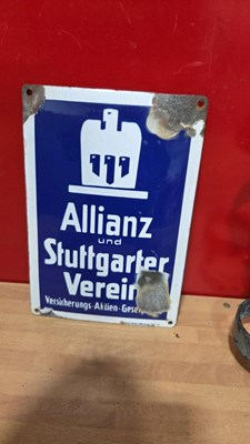 Lot 637 - ALLIANZ REPRO ENAMEL SIGN & DOUBLE SIDED BUS STOP SIGN