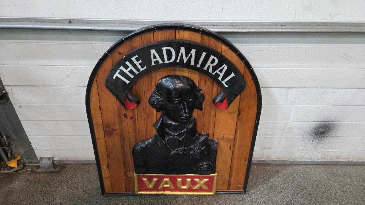 Lot 245 - WOODEN THE ADMIRAL , VAUX PUB SIGN 41" X 35"