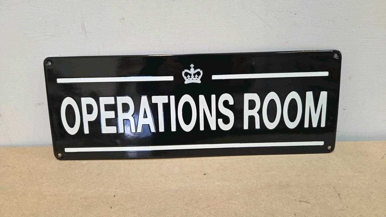 Lot 3 - OPERATIONS ROOM REPRO ENAMEL SIGN 18" X 7"