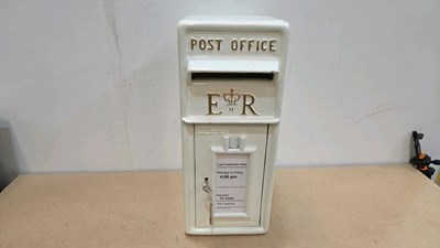 Lot 35 - A WHITE CAST IRON LETTER BOX WITH WORKING LOCK 22" TALL