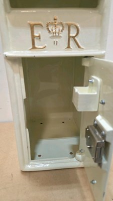 Lot 35 - A WHITE CAST IRON LETTER BOX WITH WORKING LOCK 22" TALL
