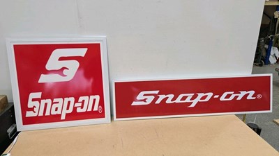 Lot 337 - PAIR OF SNAP-ON LIGHT UP SIGNS 47" X 12" & 23" X 23"