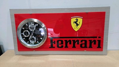 Lot 693 - FERRARI SIGN WITH CLOCK 43" X 21"