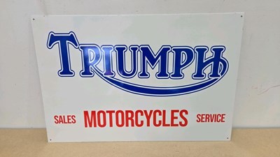 Lot 443 - TRIUMPH MOTOR CYCLES METAL SIGN 30" X 20"