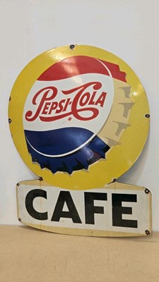 Lot 605 - LARGE COCA COLA CAFE ENAMEL SIGN 48" X 36"