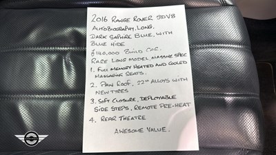 Lot 548 - 2016 LAND ROVER RANGE ROVER AUTOBIO L SDV8