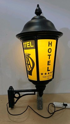 Lot 47 - LARGE AA HOTEL STYLE LAMP , WITH ISLE OF MAN ON IT 39" TALL