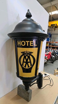 Lot 47 - LARGE AA HOTEL STYLE LAMP , WITH ISLE OF MAN ON IT 39" TALL