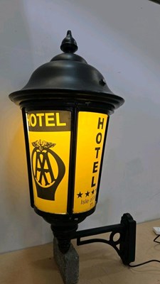 Lot 47 - LARGE AA HOTEL STYLE LAMP , WITH ISLE OF MAN ON IT 39" TALL