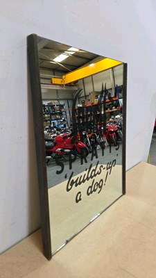 Lot 69 - VINTAGE STYLE SPRATT'S MIRROR WITH ETCHED LETTERING 24" X 20"