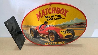 Lot 297 - MATCHBOX GET IN THE FAST LANE , DOUBLE SIDED SIGN 22" X 16"