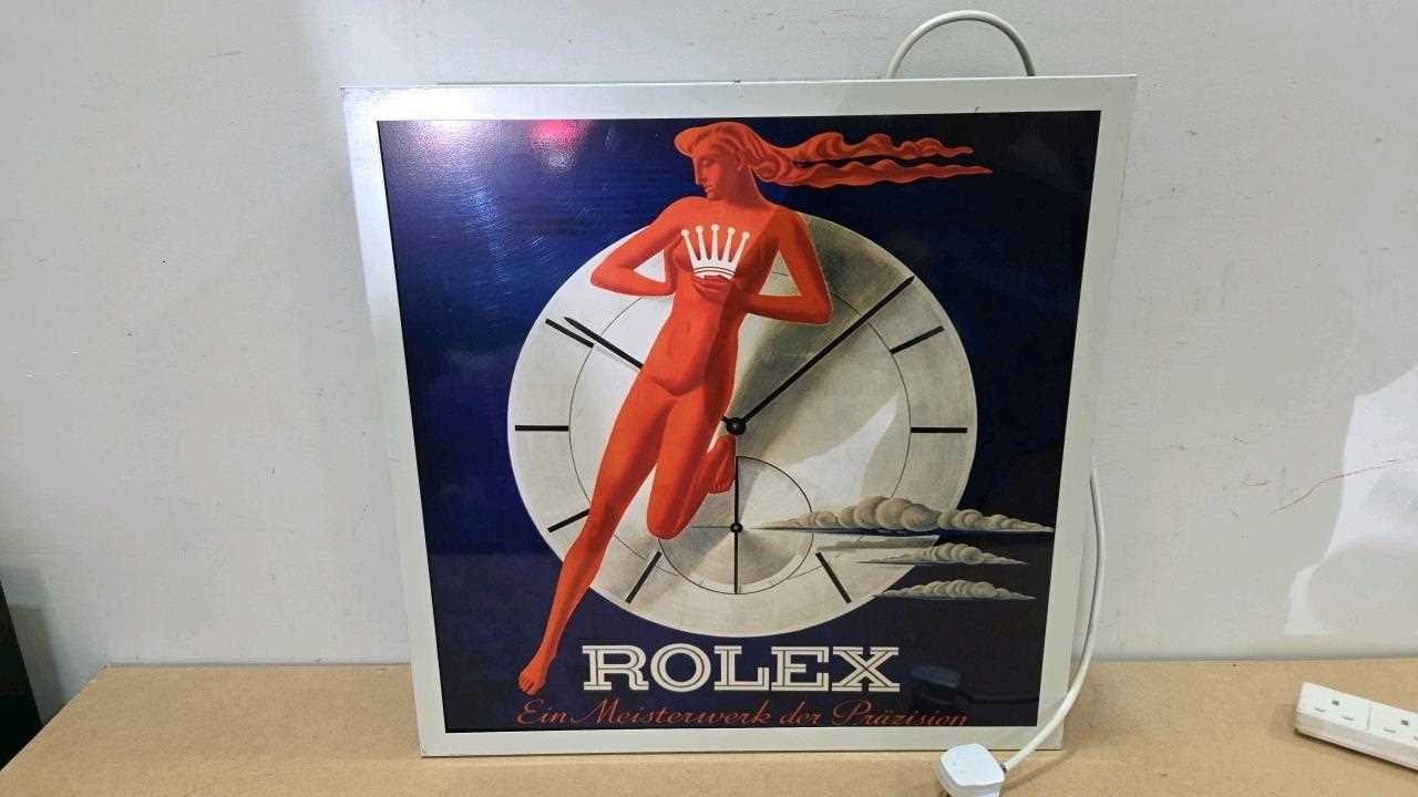 Lot 813 - ROLEX STYLE WITH RED FIGURE LIGHT UP SIGN 24" X 24"