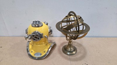 Lot 891 - SMALL DIVERS HELMET & BRASS GLOBE APPROX 9" TALL