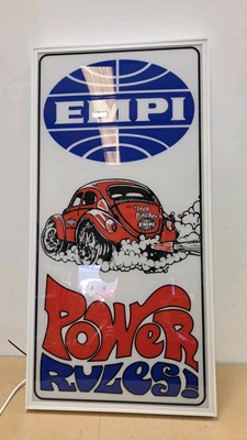 Lot 583 - EMPI VOLKSWAGEN BEETLE EVENT ILLUMINATED SIGN 48" X 24"
