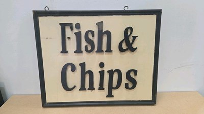 Lot 869 - WOODEN FISH & CHIPS , DOUBLE SIDED SIGN 32" X 25"