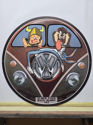 Lot 157 - BUGS BUNNY ROADKILL VW BUS METAL SIGN 24" DIA