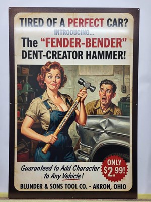 Lot 439 - THE FENDER BENDER METAL SIGN 24" X 36"