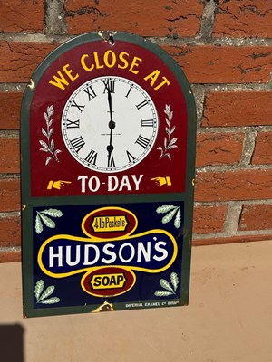 Lot 361 - HUDSON SOAP REPRO ENAMEL SIGN 18"X11"