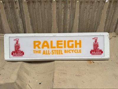 Lot 653 - RALEIGH THE ALL STEEL BICYCLE LIGHT UP SIGN 49" X 14"