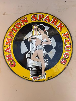 Lot 403 - CHAMPION SPARK PLUGS REPRO ENAMEL SIGN 12"DIA
