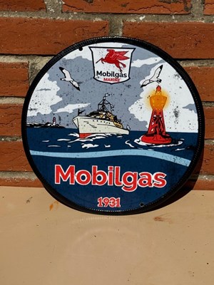 Lot 55 - MOBILGAS MARINE REPRO ENAMEL SIGN 12.3/4" DIA