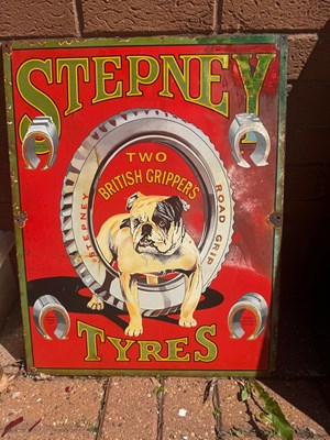 Lot 179 - STEPNEY TYRES REPRO ENAMEL SIGN 24" X19"