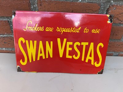 Lot 355 - SWAN VESTAS REPRO ENAMEL SIGN 14"X 10"