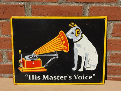 Lot 187 - "HIS MASTERS VOICE" REPRO ENAMEL SIGN 16" X 12"