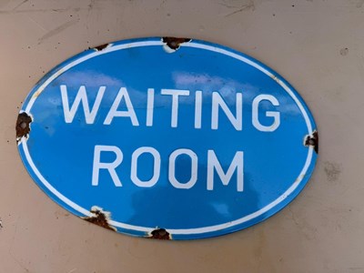 Lot 189 - WAITING ROOM REPRO ENAMEL SIGN 12" X 8"