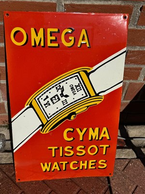 Lot 259 - OMEGA STYLE WATCHES REPRO ENAMEL SIGN 25" X 15"