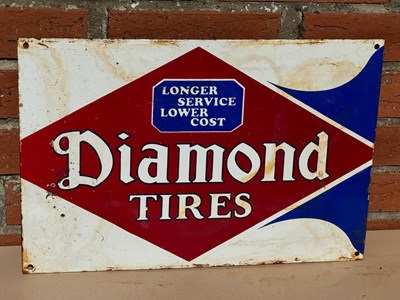 Lot 529 - DIAMOND TIRES REPRO ENAMEL SIGN 18"X 12"