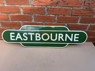 Lot 629 - EASTBOURNE REPRO ENAMEL SIGN 36" X 10"