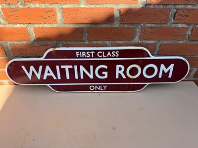 Lot 689 - FIRST CLASS WAITING ROOM, REPRO ENAMEL SIGN 36" X 10"